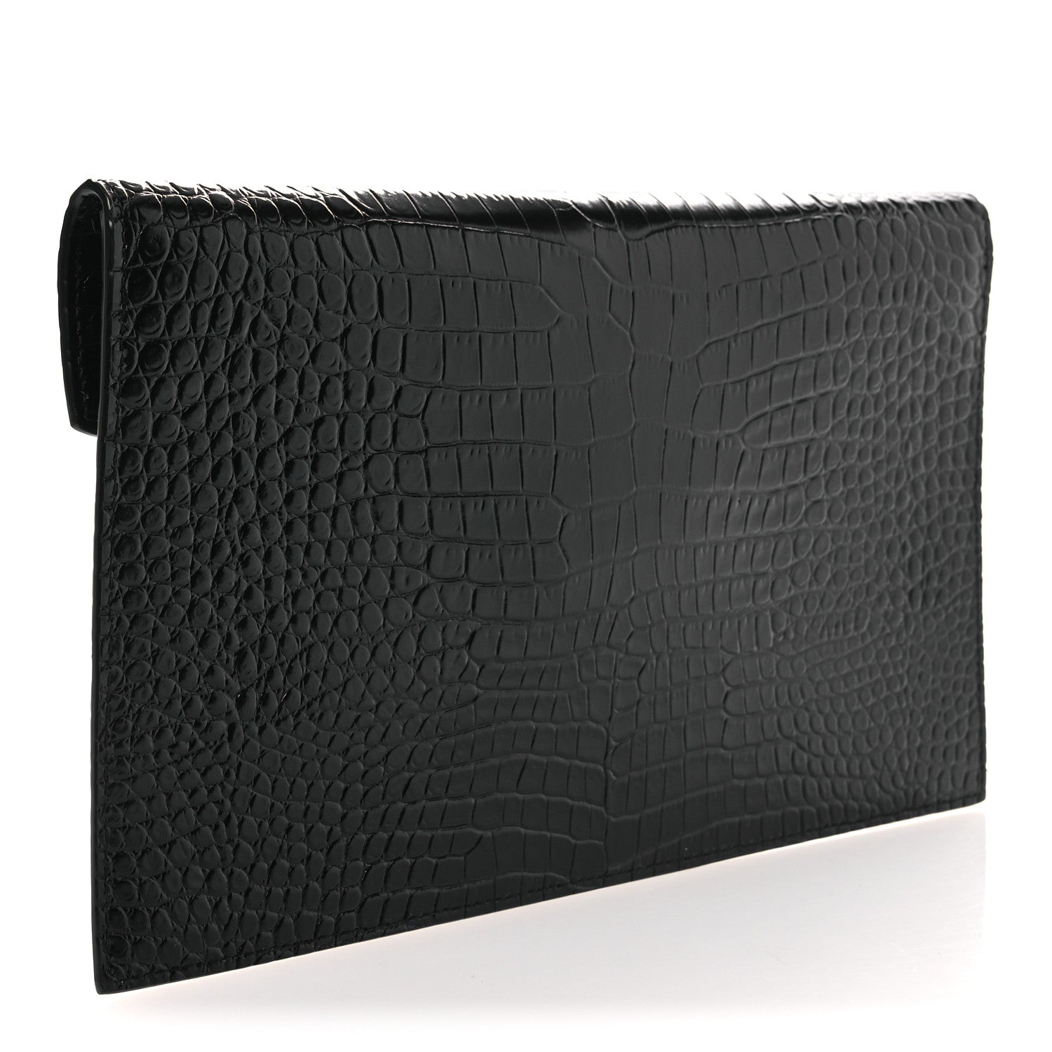Saint Laurent Calfskin Crocodile Embossed Uptown Monogram Pouch Black 3 of 7