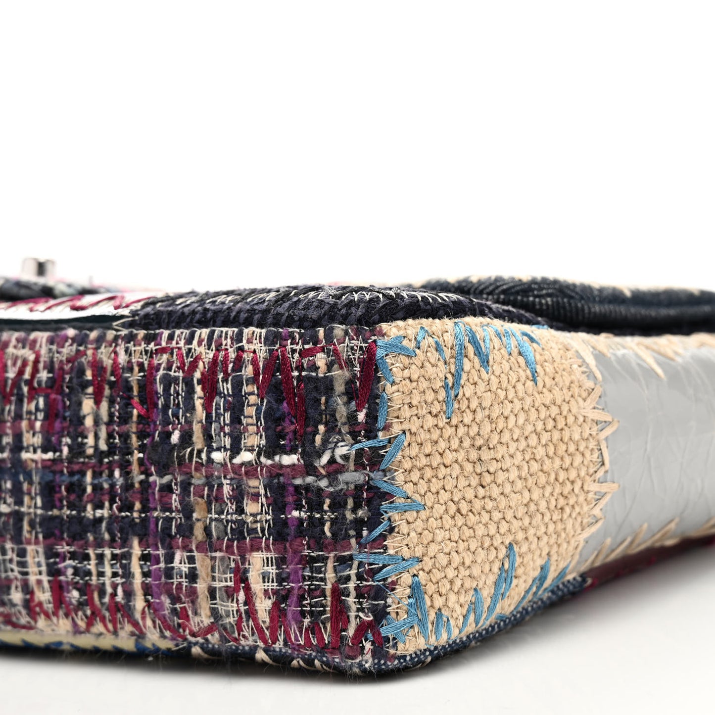 Denim Tweed Patchwork Jumbo Single Flap Multicolor