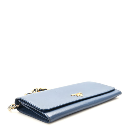 Prada Saffiano Metal Oro Chain Wallet Bleuette 4 of 11