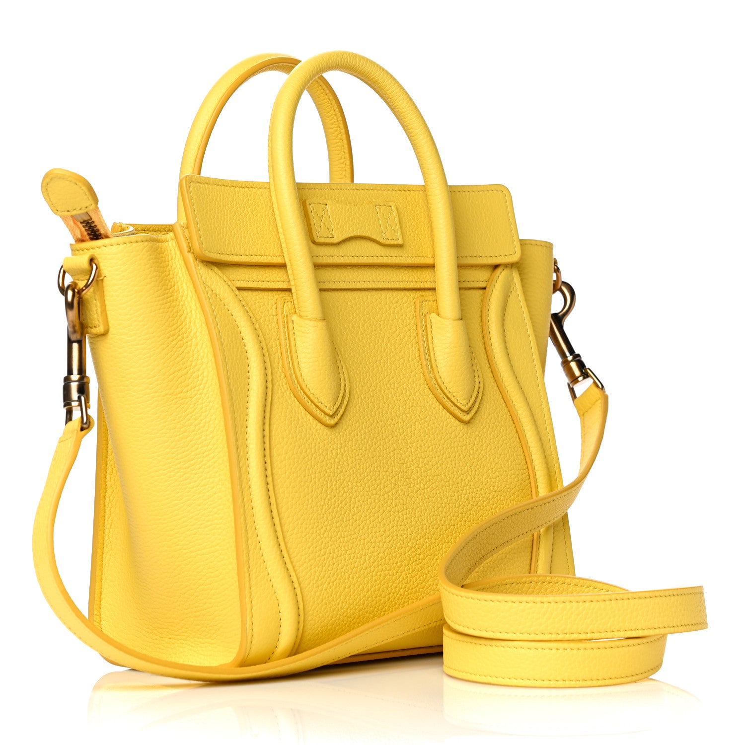 Celine Drummed Calfskin Nano Luggage Citron 2 of 12
