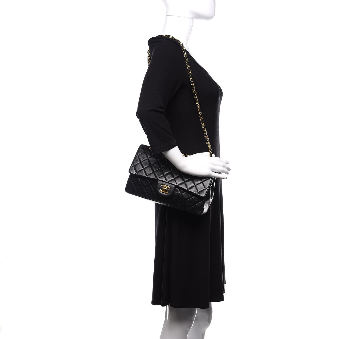 Lambskin Quilted Medium Double Flap Black