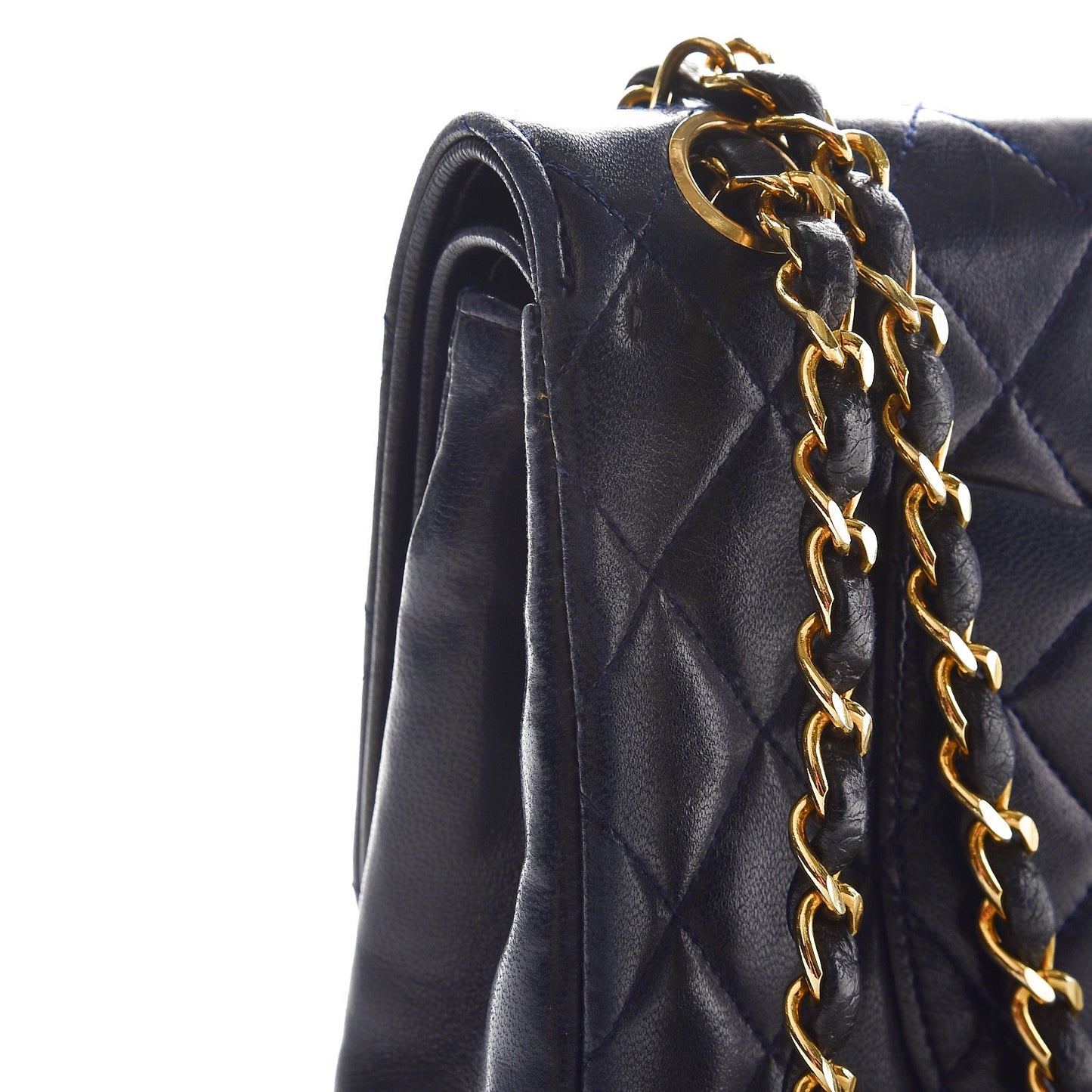 Lambskin Quilted Medium Double Flap Navy
