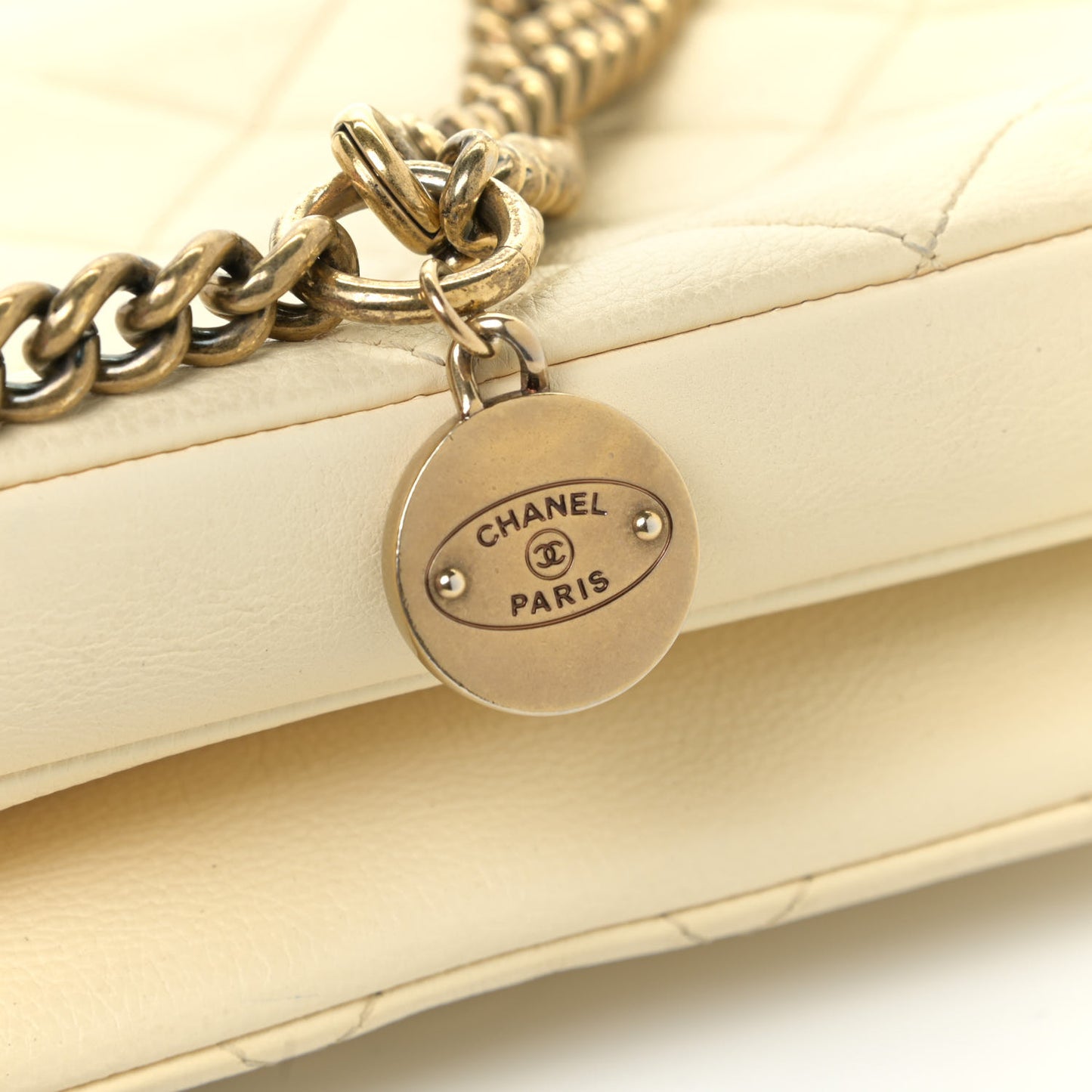 Calfskin Quilted Medium CC Crown Flap White