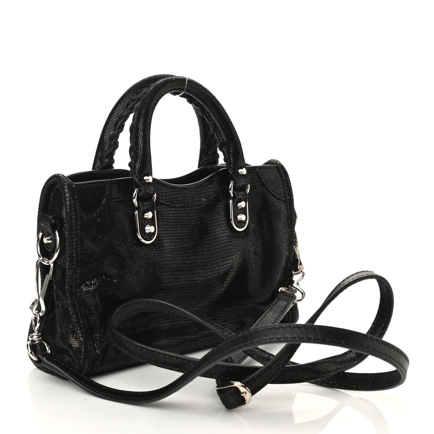 Balenciaga Lizard Embossed Agneau Silver Metallic Edge Hardware Nano City Black 3 of 10