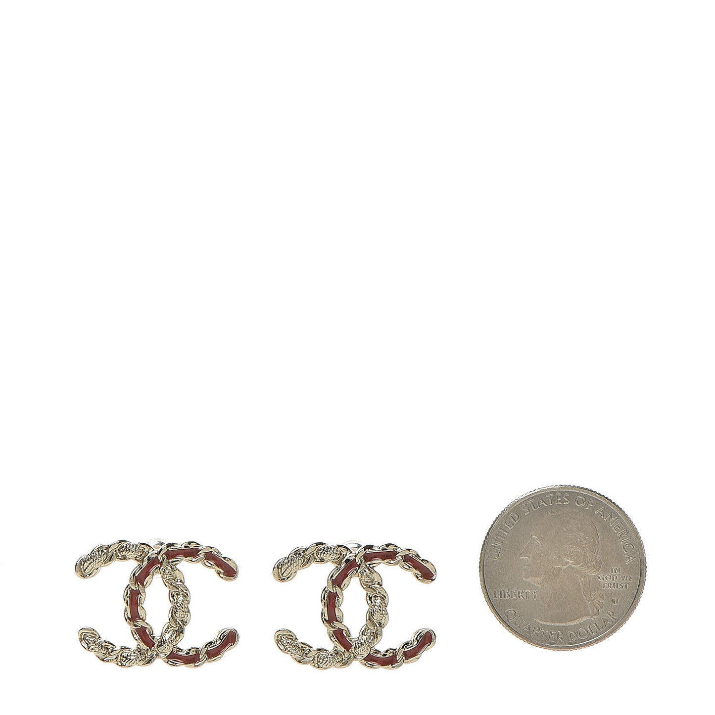 Enamel Metal Chain French New Wave CC Earrings Red Gold