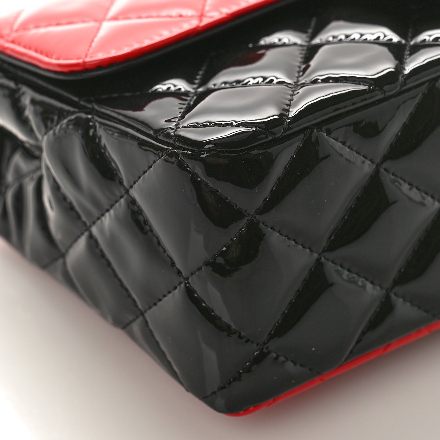 Patent Calfskin Quilted Bi-Color Mini Rectangular Flap Black Red