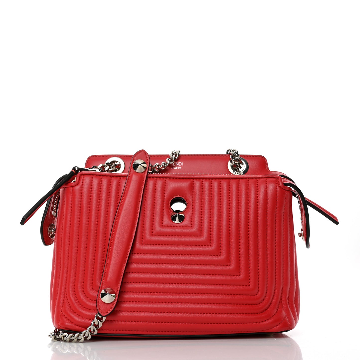 Shiny Nappa Trapuntata Small DotCom Click Chain Satchel Rojo