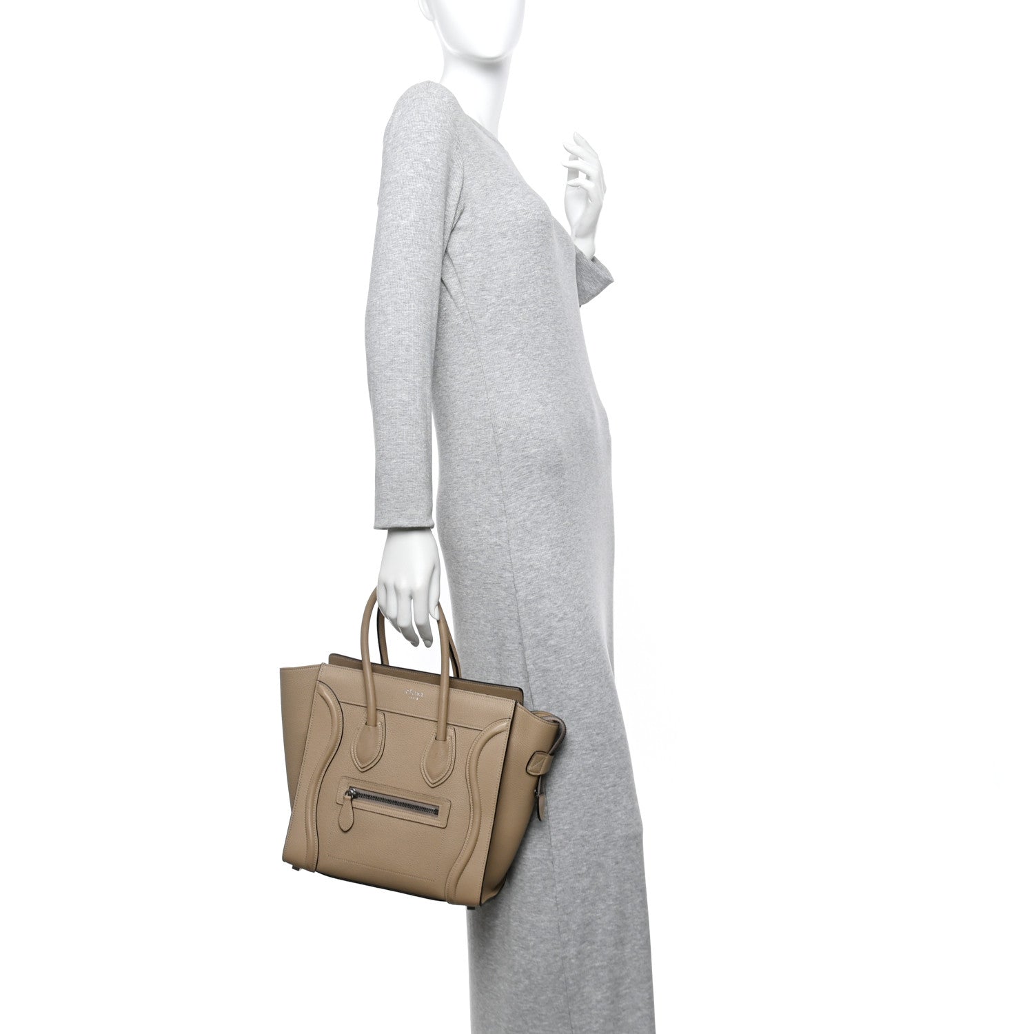 Celine Drummed Calfskin Micro Luggage Dune 2 of 13