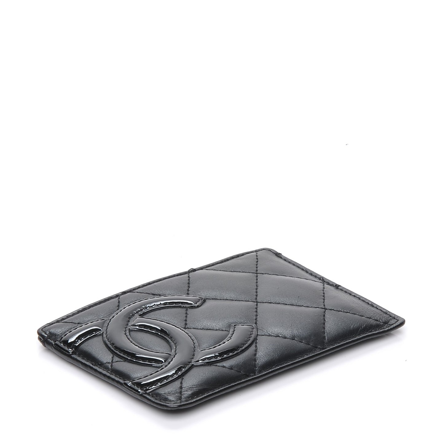 Calfskin Quilted Cambon Card Holder Black