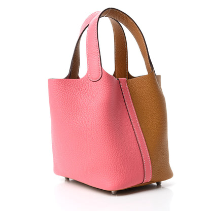 Hermes Taurillon Clemence Casaque Picotin 18 PM Rose Azalee Sesame 3 of 10