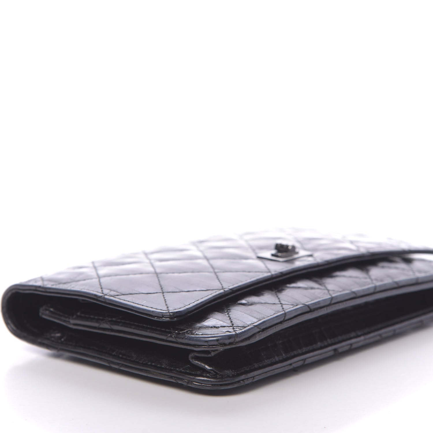 Chanel Aged Calfskin Striped Reissue Wallet On Chain WOC Black 8 of 12