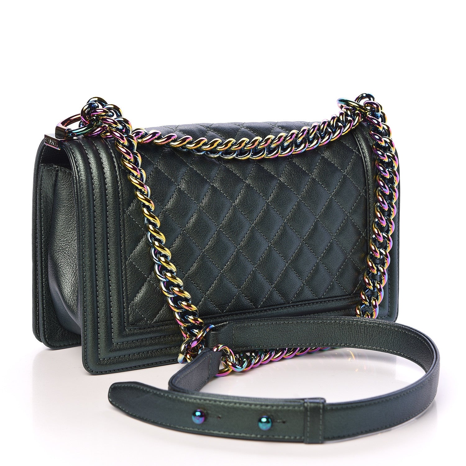 Chanel Iridescent Goatskin Quilted Medium Boy Flap Green 3 of 10