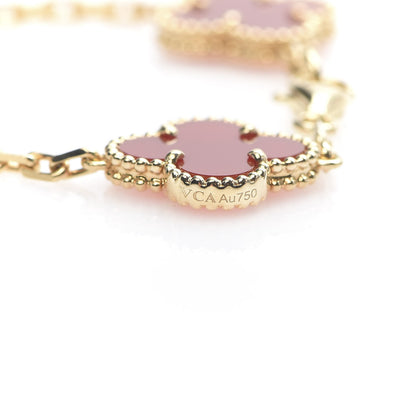 Van Cleef & Arpels 18K Yellow Gold Carnelian 5 Motifs Vintage Alhambra Bracelet 4 of 6