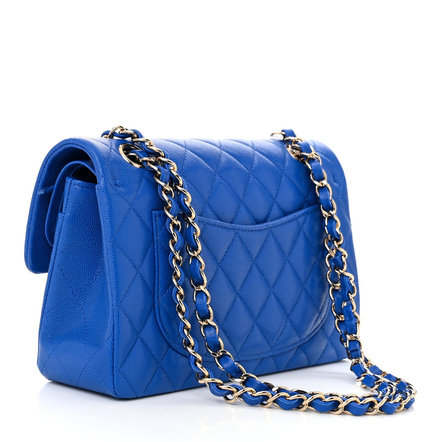 Caviar Quilted Small Double Flap Blue