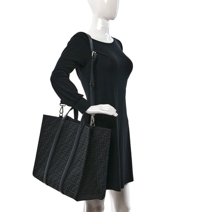 Fendi Recycled Fabric Jacquard Vitello Astro FF 1974 Shopping Tote Asfalto Black 2 of 8