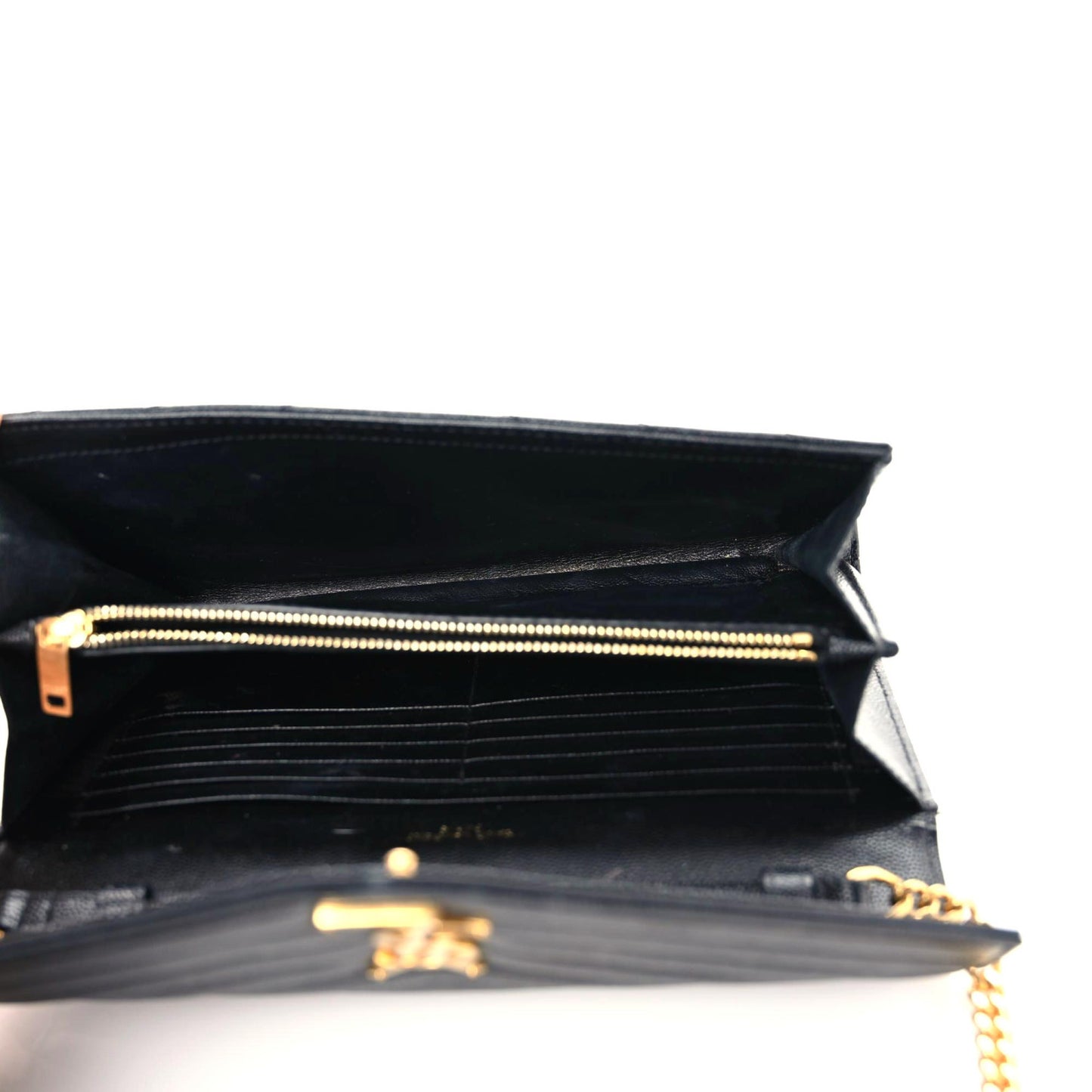 Grain De Poudre Matelasse Chevron Monogram Chain Wallet Black