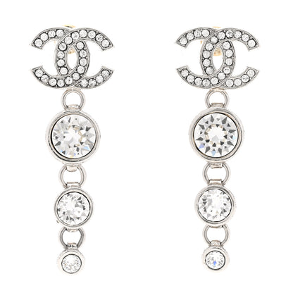 Chanel Metal Crystal CC Drop Earrings Silver 1 of 5