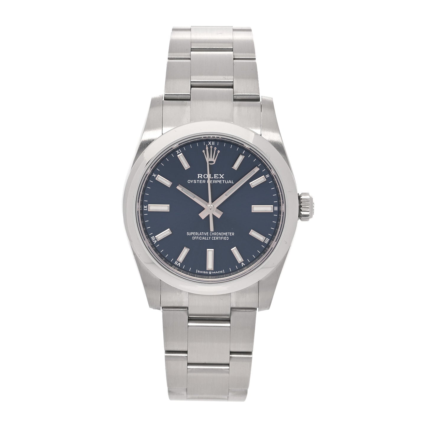 Stainless Steel 34mm Oyster Perpetual Watch Bright Blue 124200