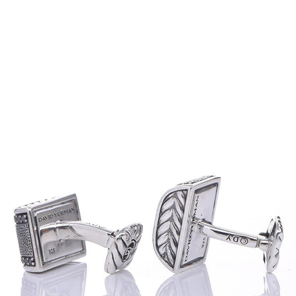 David Yurman Sterling Silver Black Diamond Chevron Cufflinks 6 of 14