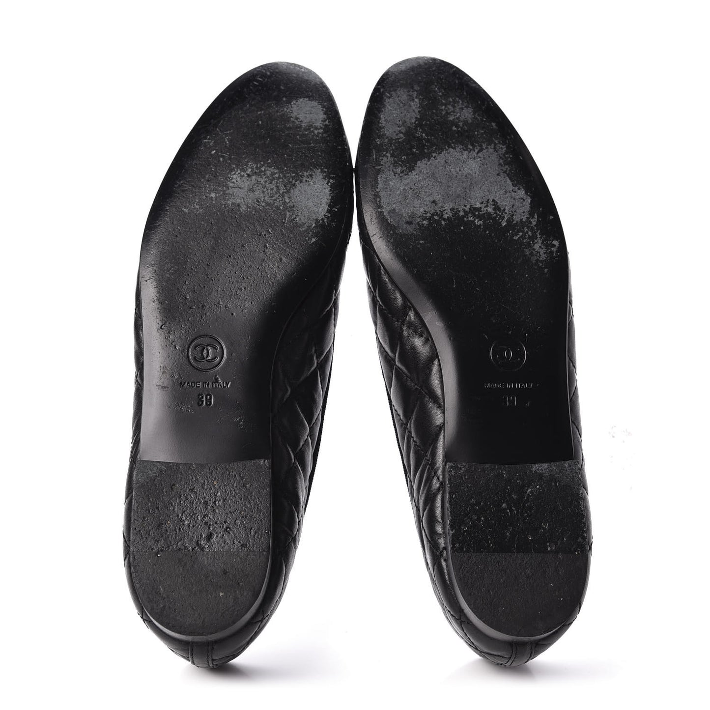 Aged Calfskin Quilted CC Cap Toe Ballerina Flats 39 Black