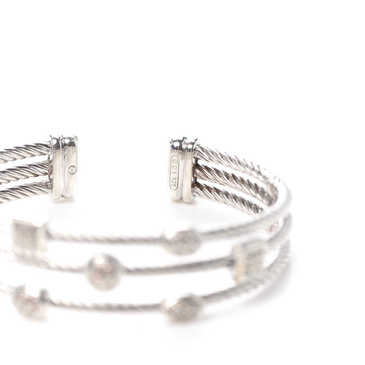 David Yurman Sterling Silver Diamond Three Row Confetti Cuff Bracelet 4 of 5