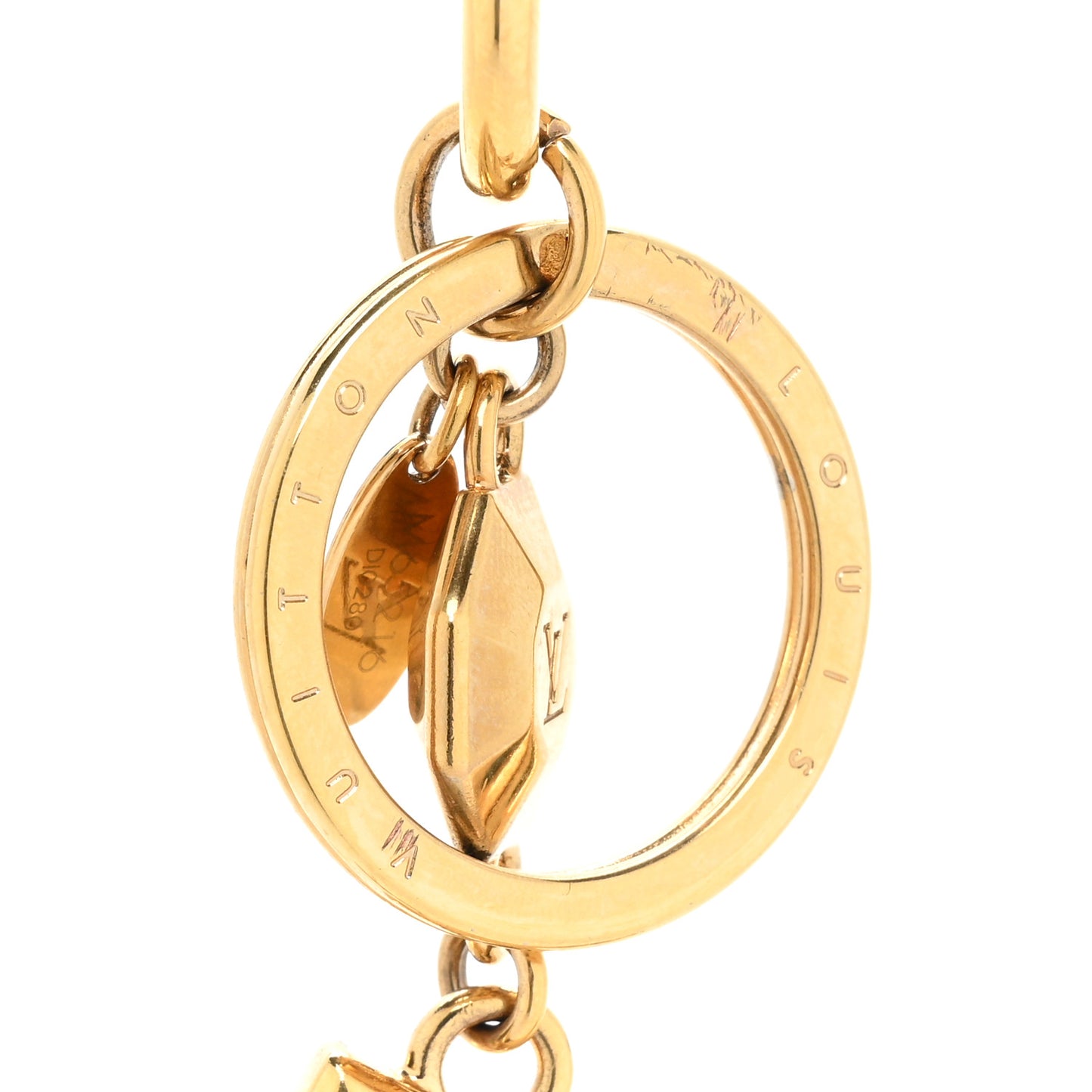 Metal LV Facettes Bag Charm Key Holder Gold