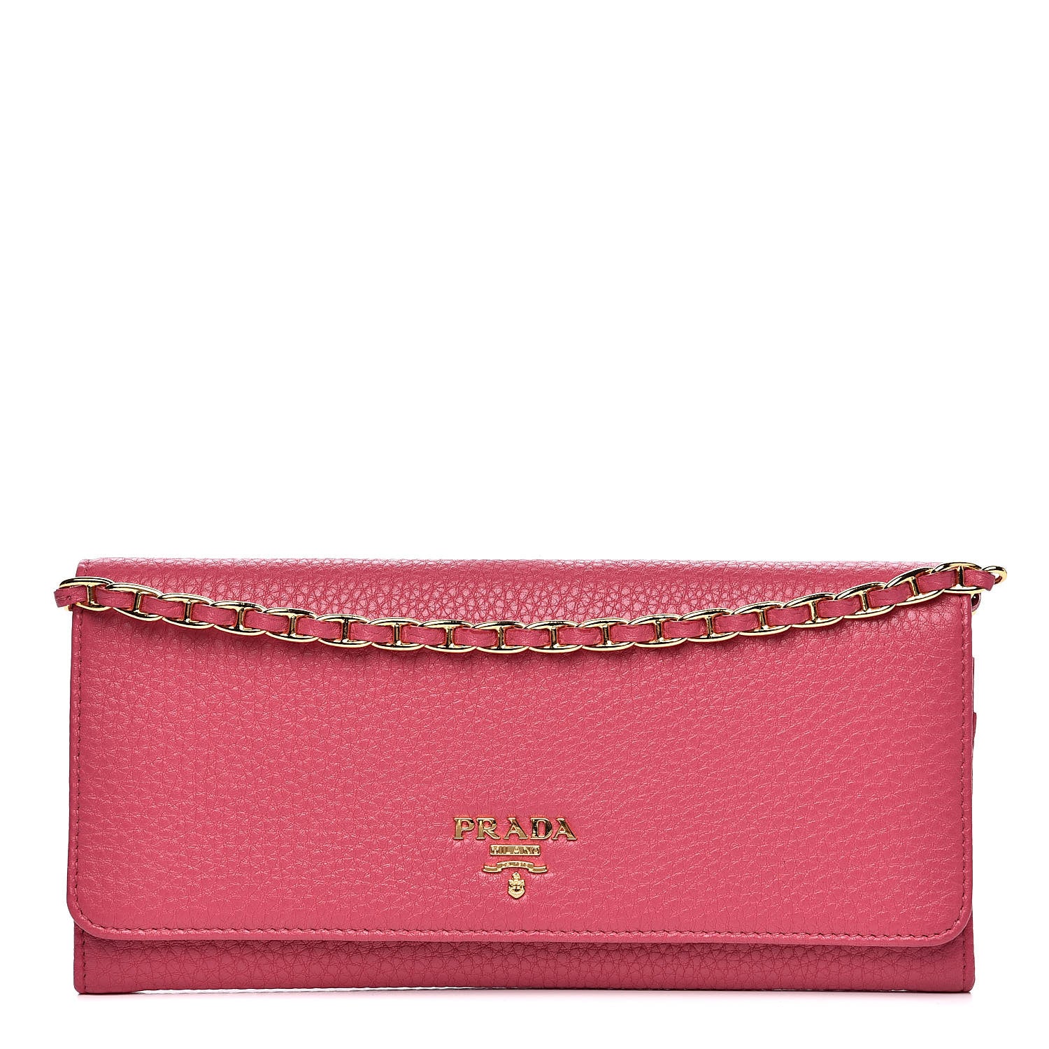 Prada Vitello Grain Metal Oro Chain Wallet Peonia 1 of 9