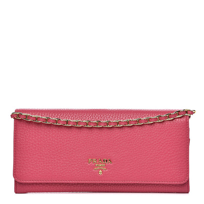 Prada Vitello Grain Metal Oro Chain Wallet Peonia 1 of 9