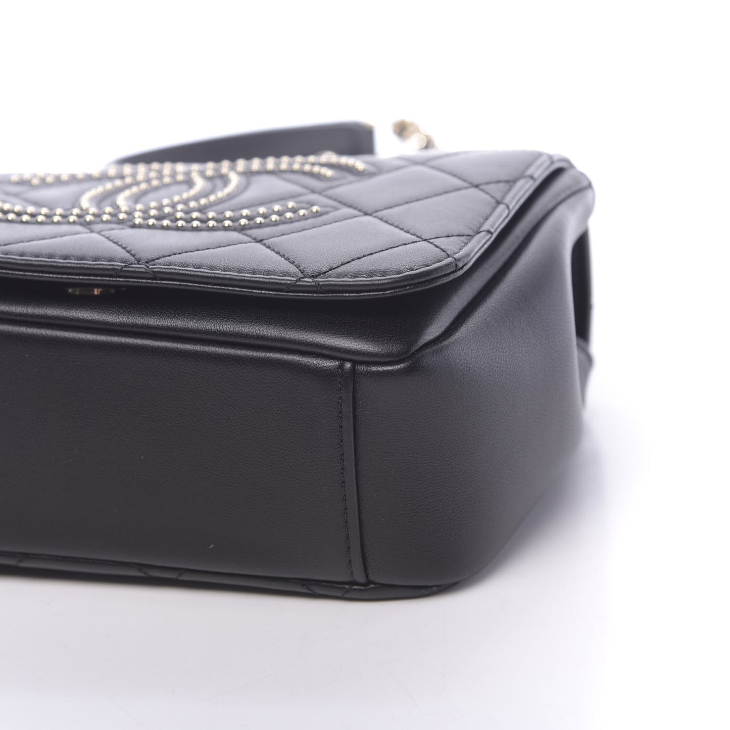 Lambskin Quilted Studded CC Flap Black