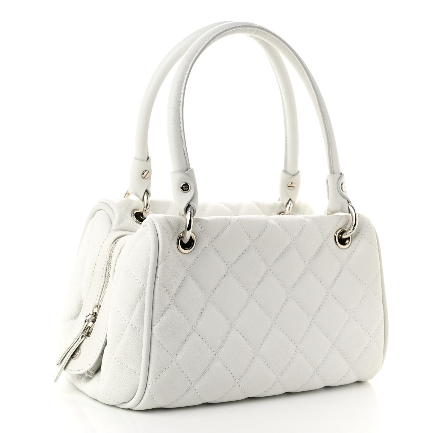 Caviar Quilted CC Timeless Bowler White