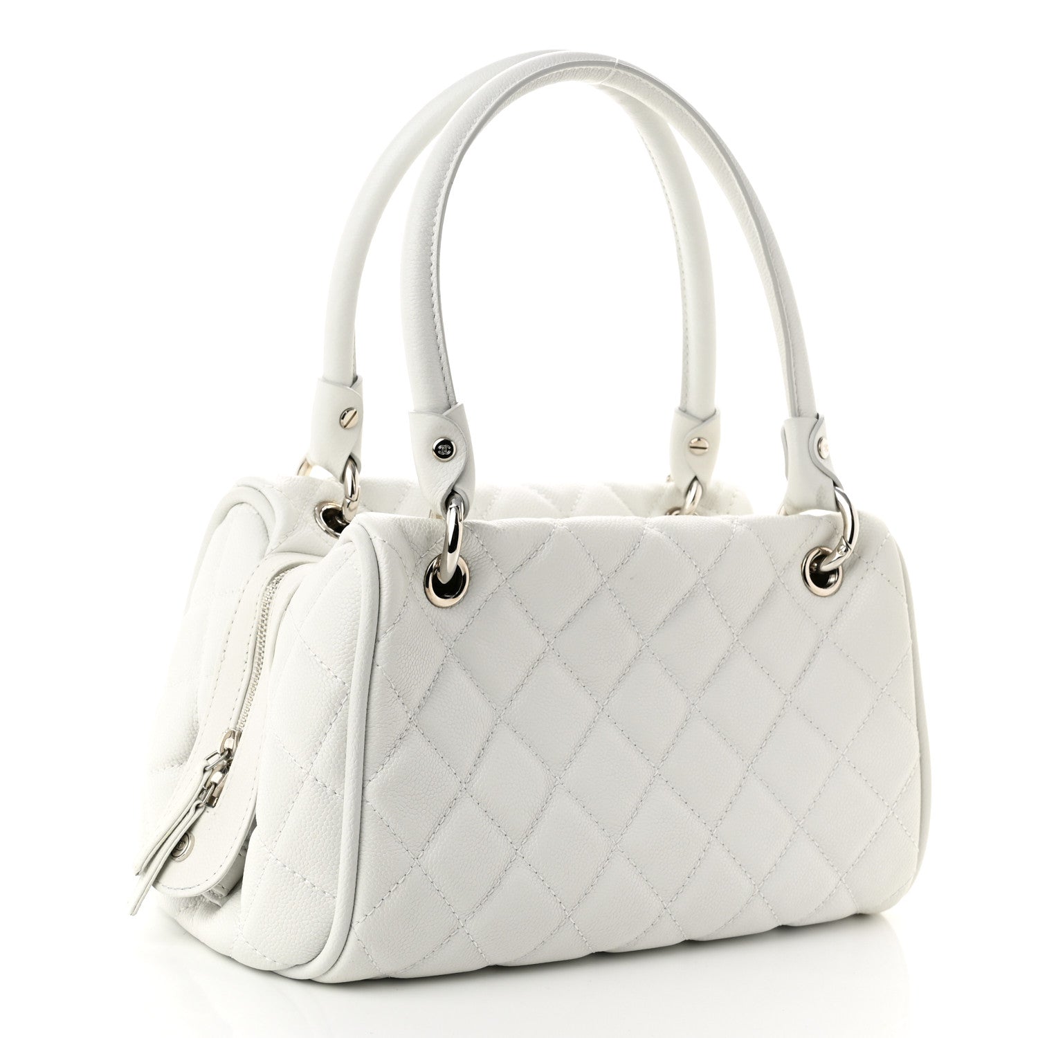 Chanel Caviar Quilted CC Timeless Bowler White 3 of 10
