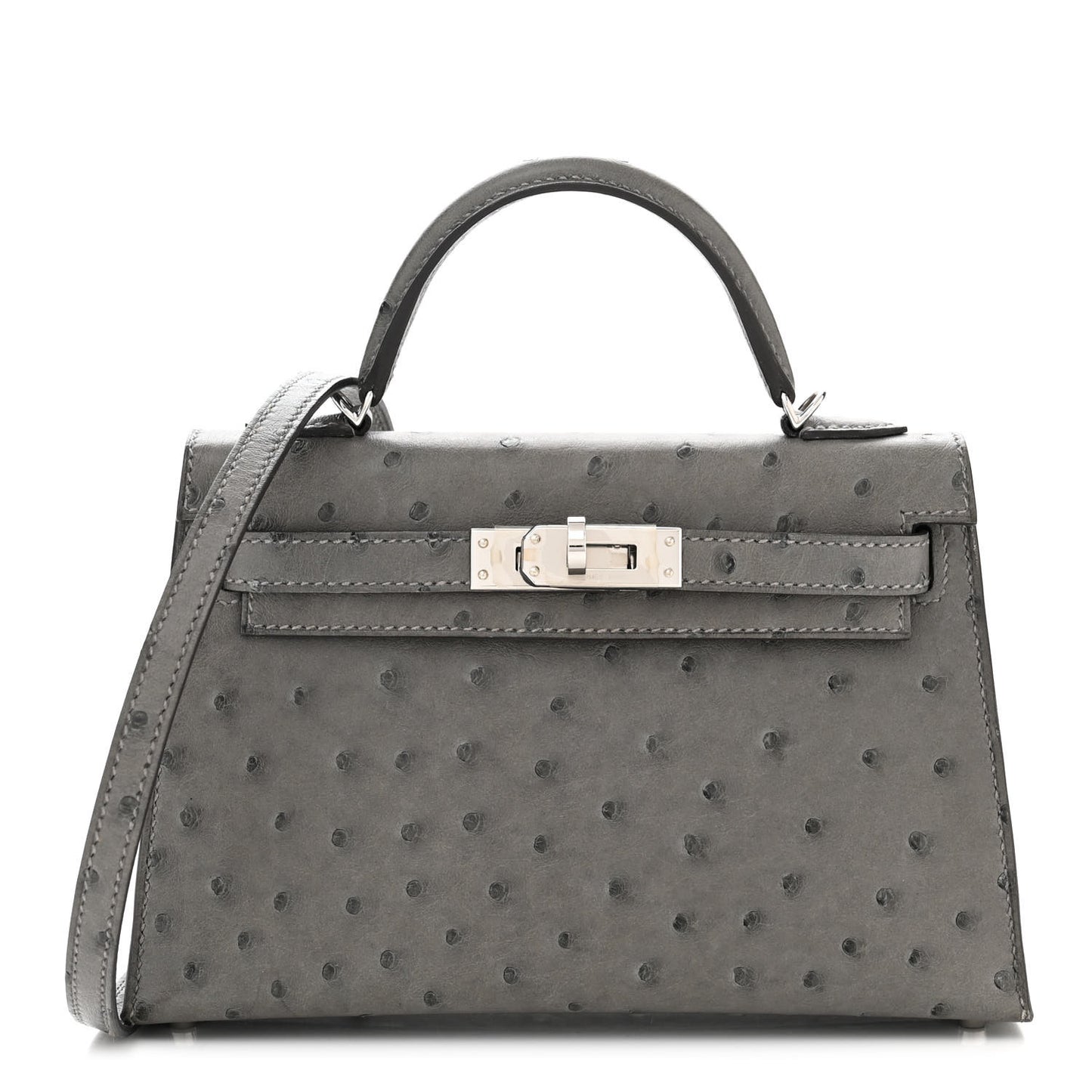 Ostrich Kelly Sellier Mini 20 Gris Meyer