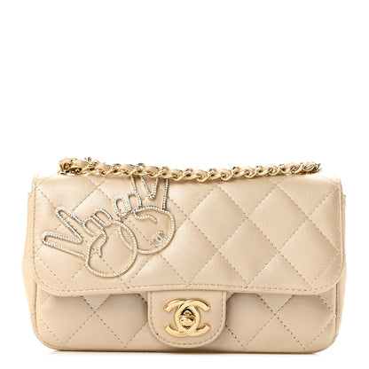 Chanel Metallic Lambskin Quilted Extra Mini V For Victory Flap Light Gold 1 of 12