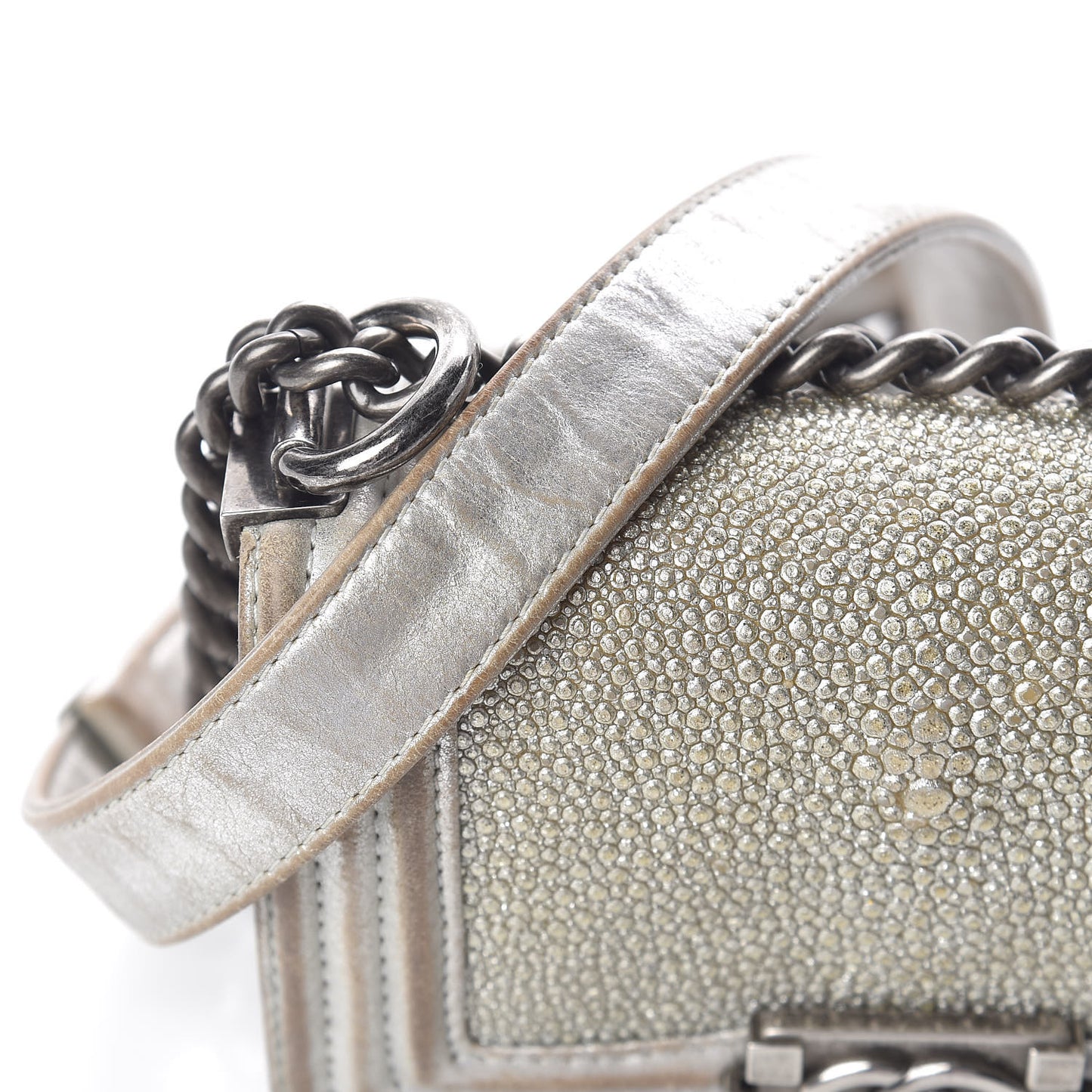 Metallic Galuchat Stingray Mini Boy Flap Silver