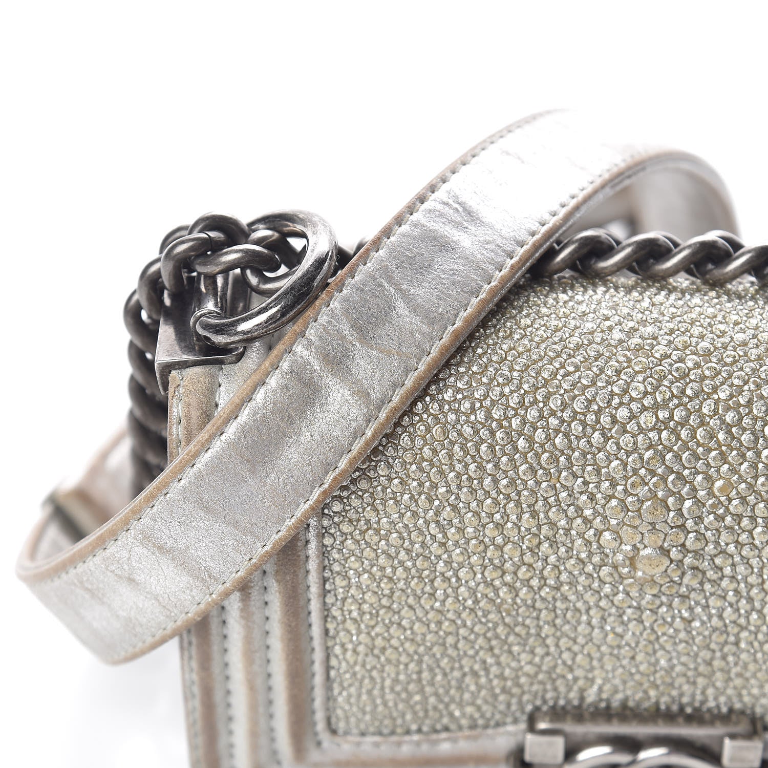 Chanel Metallic Galuchat Stingray Mini Boy Flap Silver 10 of 15