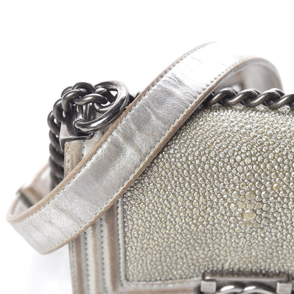 Chanel Metallic Galuchat Stingray Mini Boy Flap Silver 10 of 15