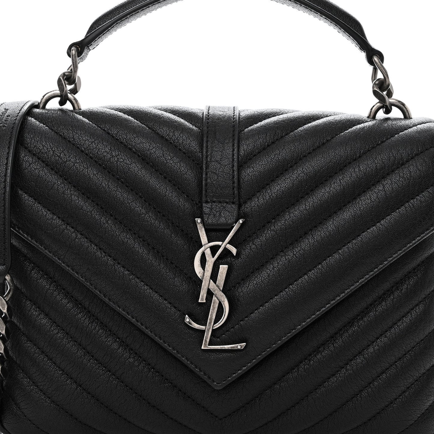 Sheepskin Matelasse Chevron Monogram Medium College Bag Black