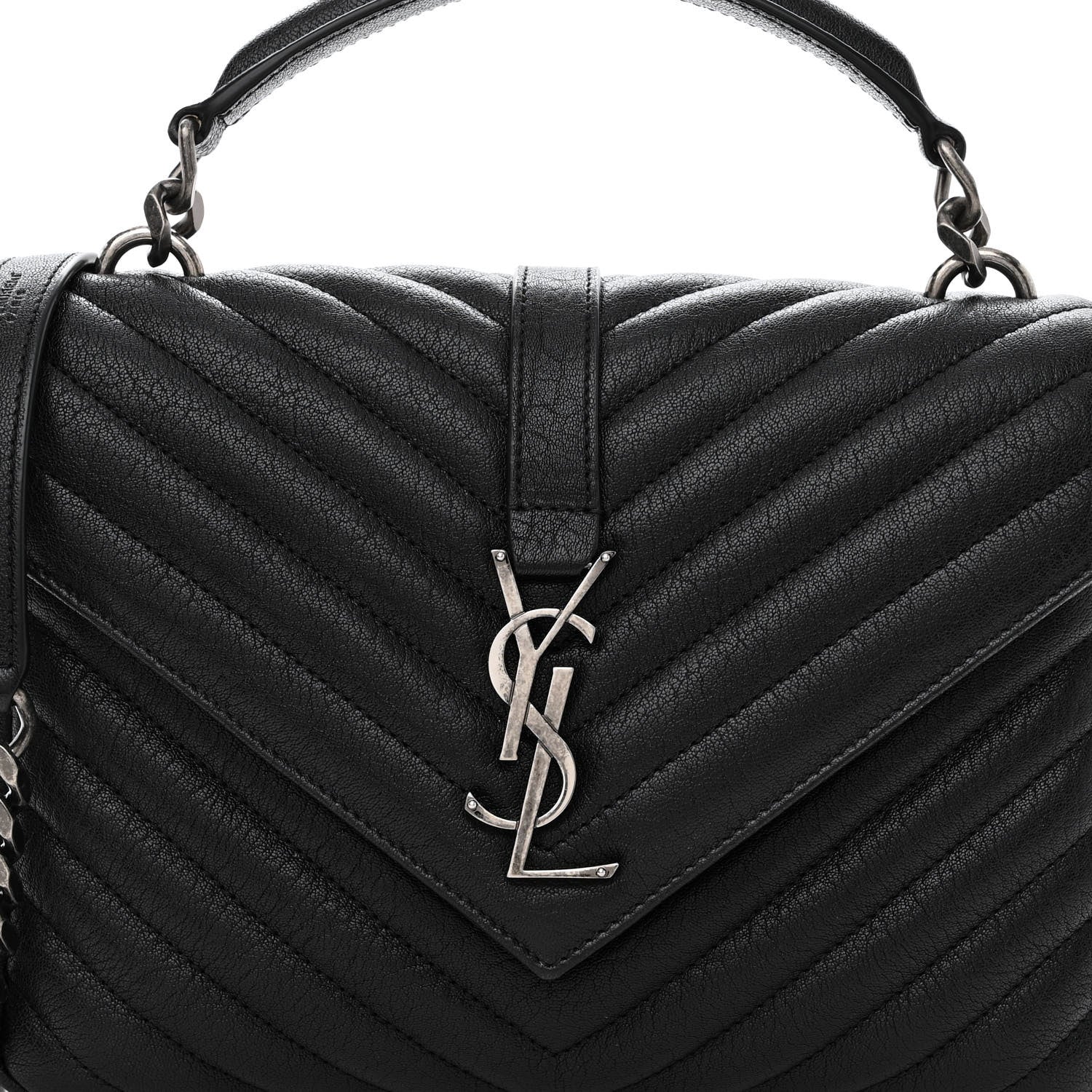 Saint Laurent Sheepskin Matelasse Chevron Monogram Medium College Bag Black 7 of 9