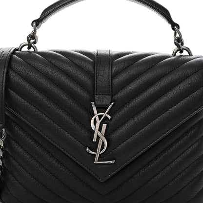 Saint Laurent Sheepskin Matelasse Chevron Monogram Medium College Bag Black 7 of 9