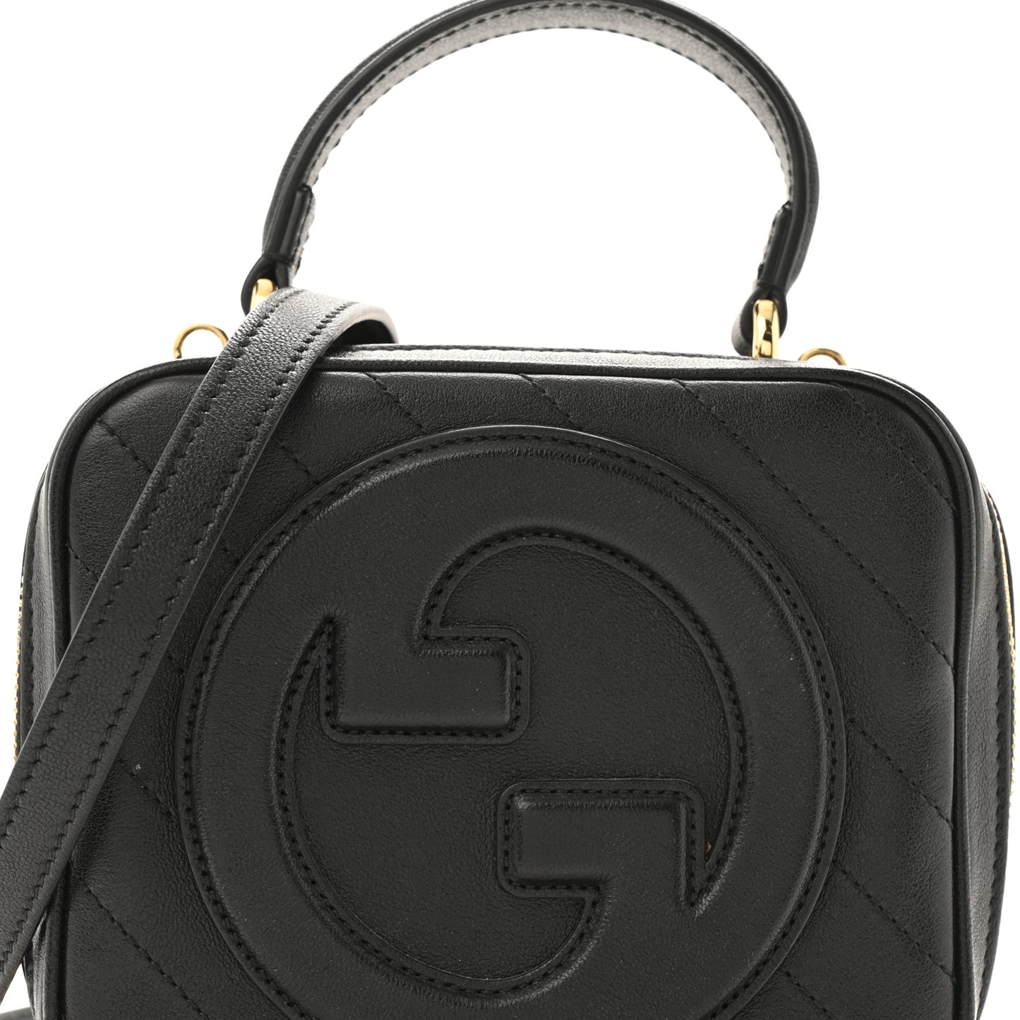 Sakai Be Green Calfskin Diagonal Stitched Blondie Top Handle Bag Black
