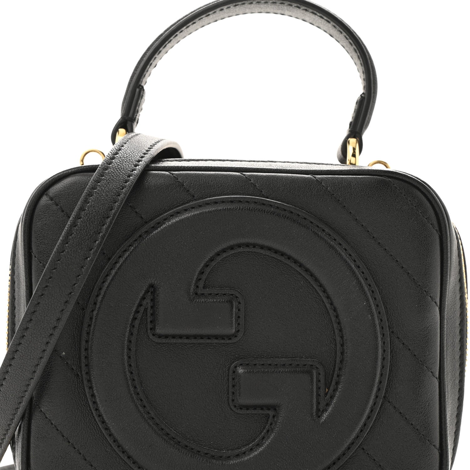 Gucci Sakai Be Green Calfskin Diagonal Stitched Blondie Top Handle Bag Black 8 of 12