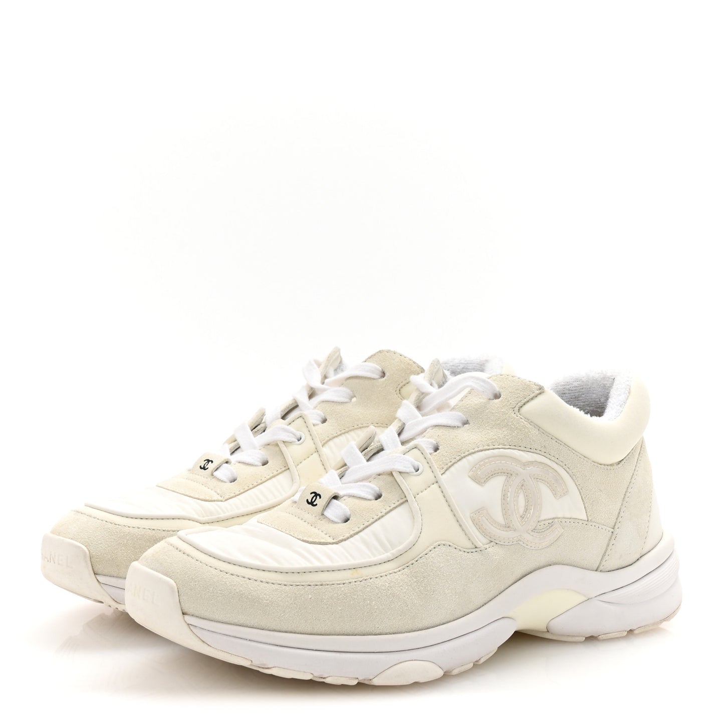 Suede Calfskin Fabric CC Sneakers 38.5 White