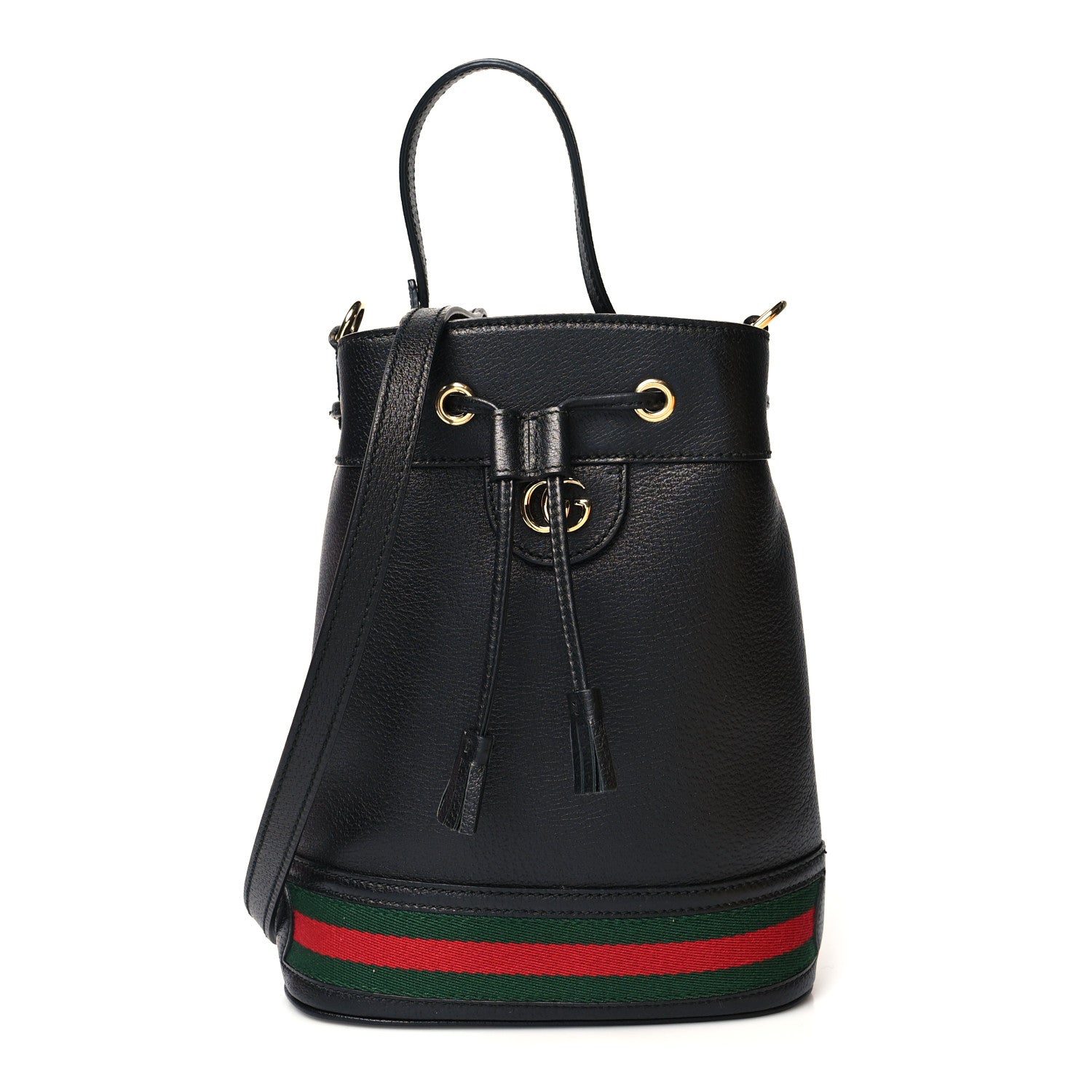 Gucci Glazed Textured Calfskin Web Small Ophidia Bucket Bag Black 1 of 11