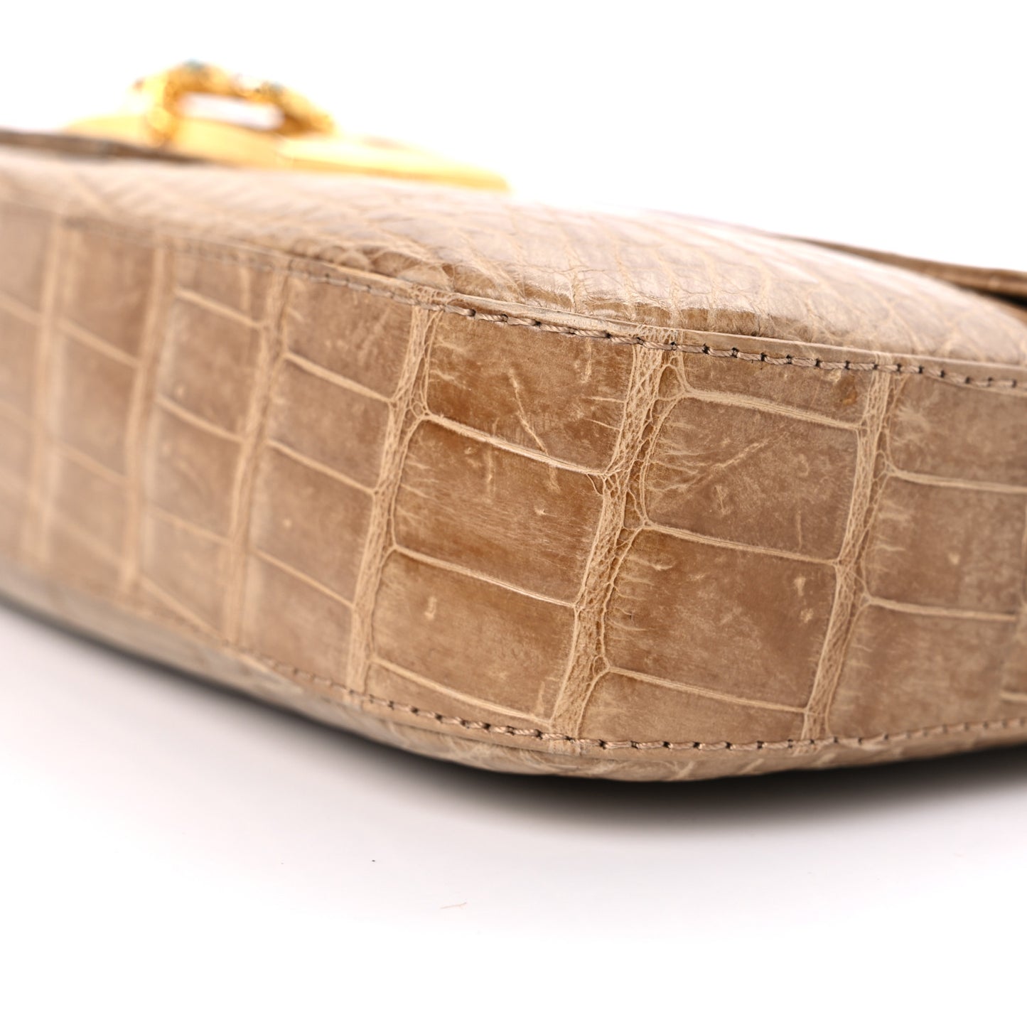 Crocodile Crystal Lizard Baguette Beige