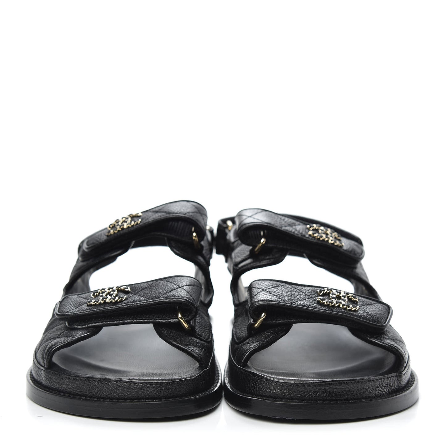 Grained Calfskin Velcro Dad Sandals 38 Black