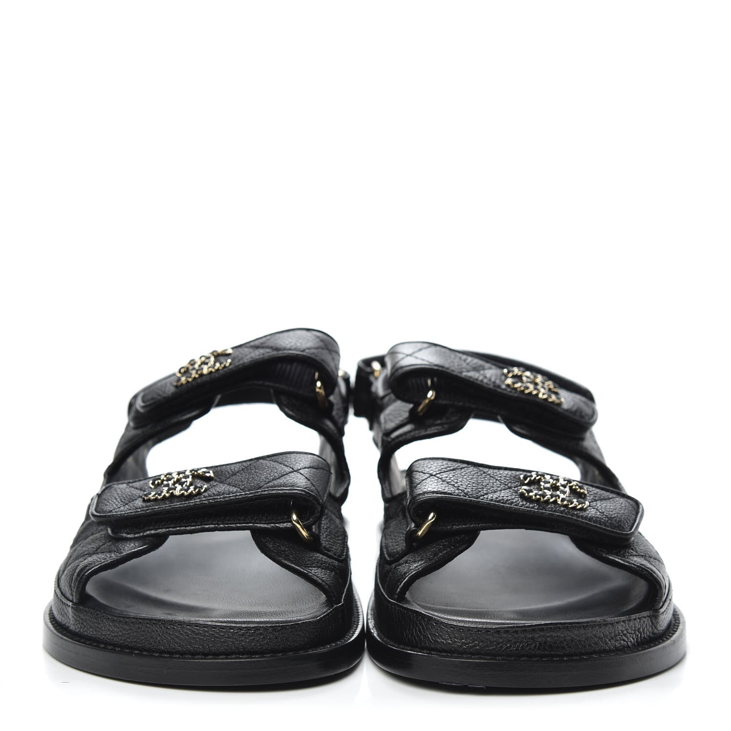 Chanel Grained Calfskin Velcro Dad Sandals 38 Black 2 of 9