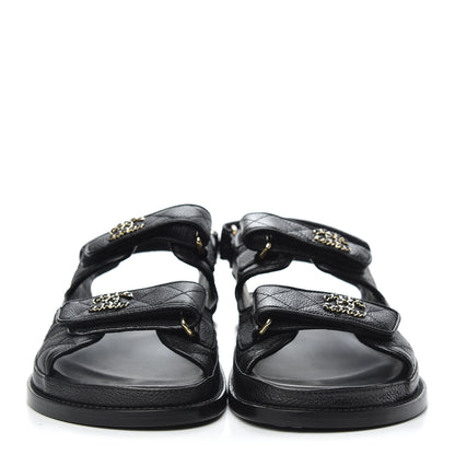 Chanel Grained Calfskin Velcro Dad Sandals 38 Black 2 of 9