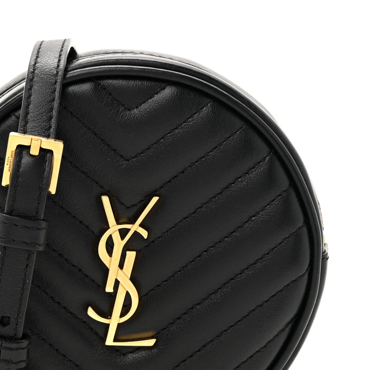 Calfskin Matelasse Chevron Quilted Baby Round Vinyle Belt Bag Black