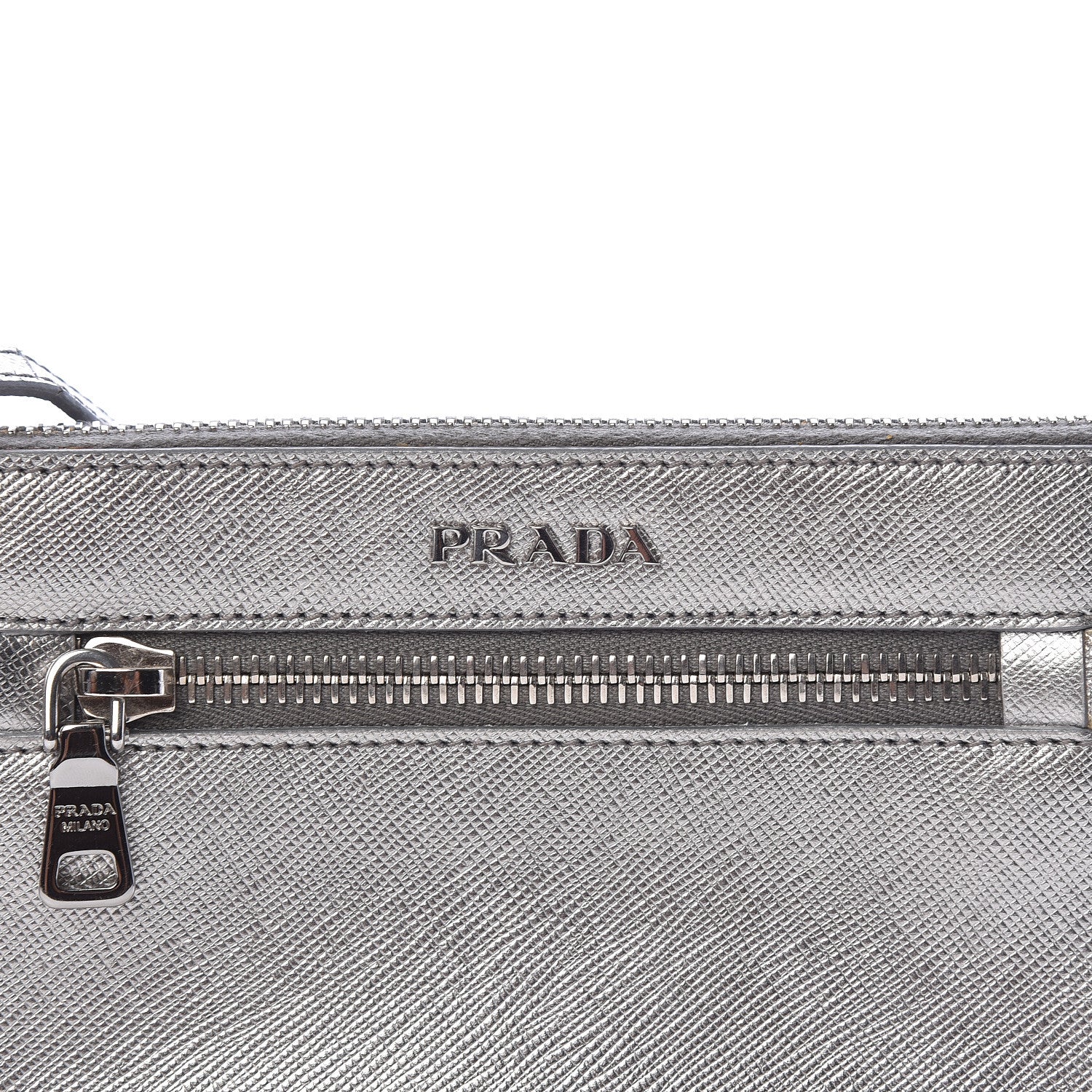 Prada Metallic Saffiano Lux Crossbody Bag Cromo 7 of 9