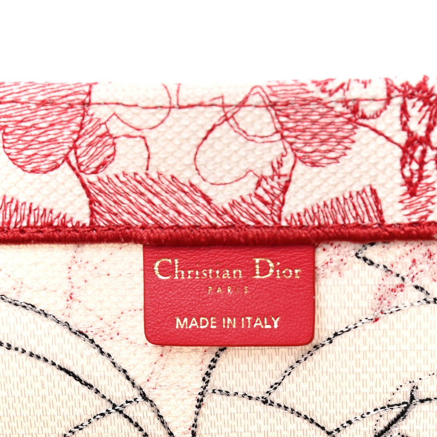Canvas Embroidered Large Dioramour D-Royaume Book Tote Red Multicolor
